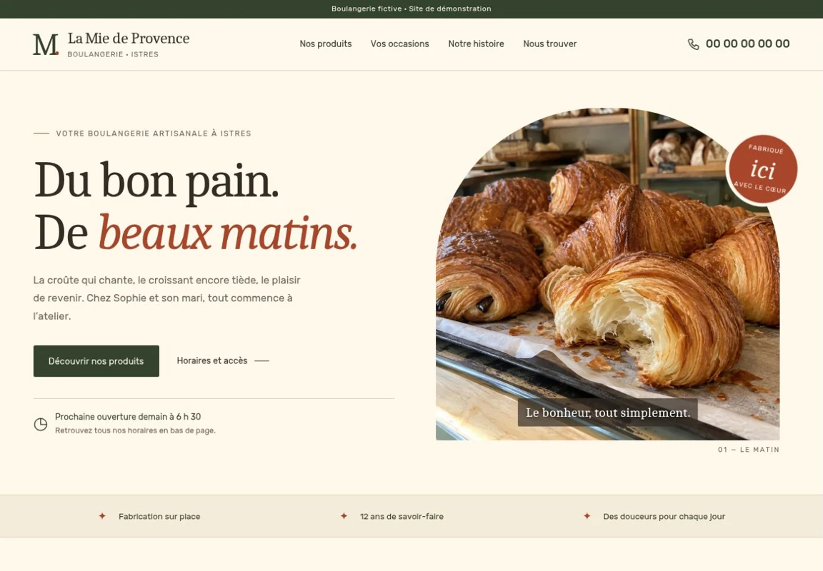 Aperçu du site La Mie de Provence : boulangerie artisanale, pains et viennoiseries.