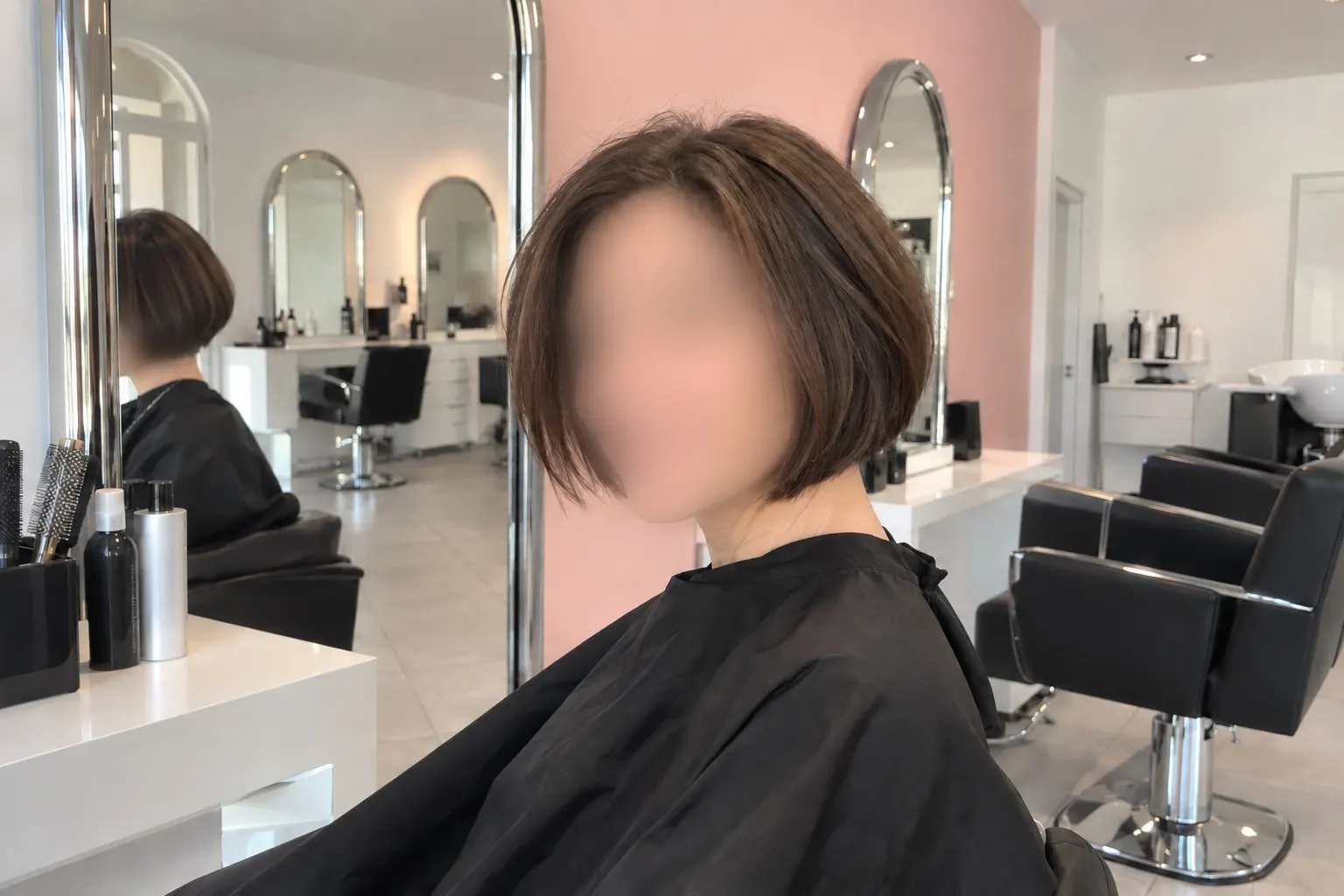Carré féminin, visage flouté, image fictive